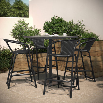 Nannie Commercial Grade Indoor-Outdoor PE Rattan Restaurant Barstools with Aluminum Frames