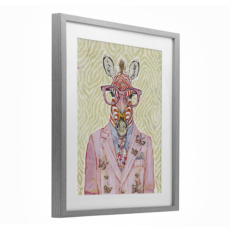 «Zebra rose sur vert», reproduction encadrée sous verre, conception de Svetlana Aleynikova, H 16 po x l 13 po