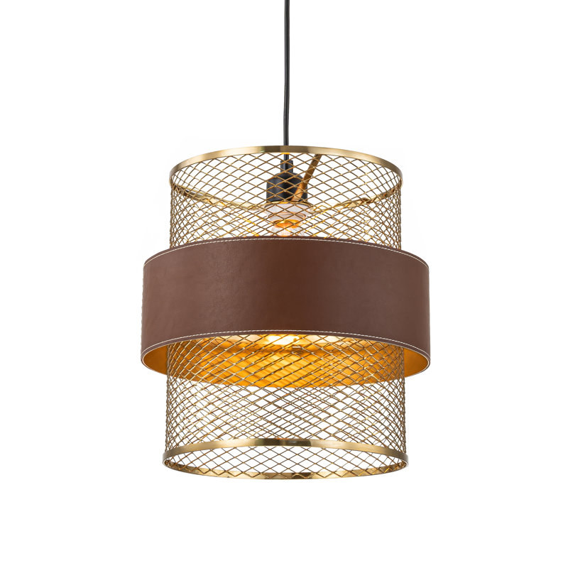 Ollia 1 - Light Brass Gold/Brown Leather Pendant