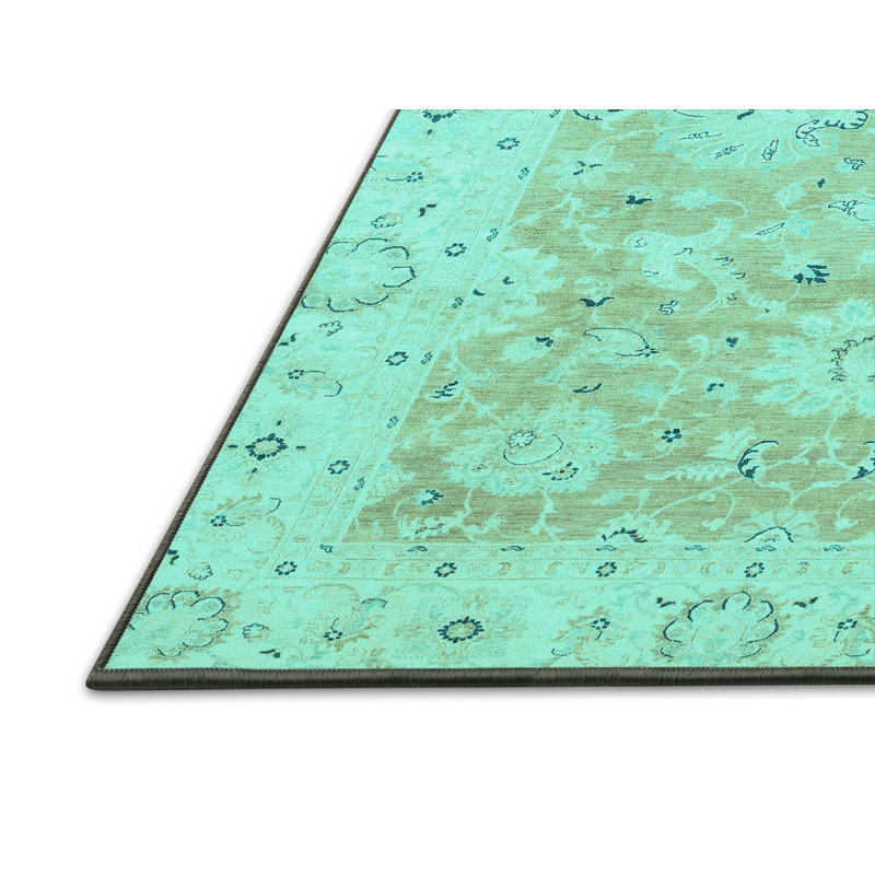 Tapis oriental fabriqué à la machine en bleu / vert / brun, Rectangle 8 pi x 12 pi