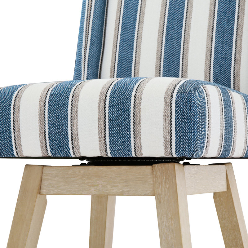 Tabouret de comptoir pivotant rembourré Kamiyla, Siège en polyester bleu / blanc / structure en bo