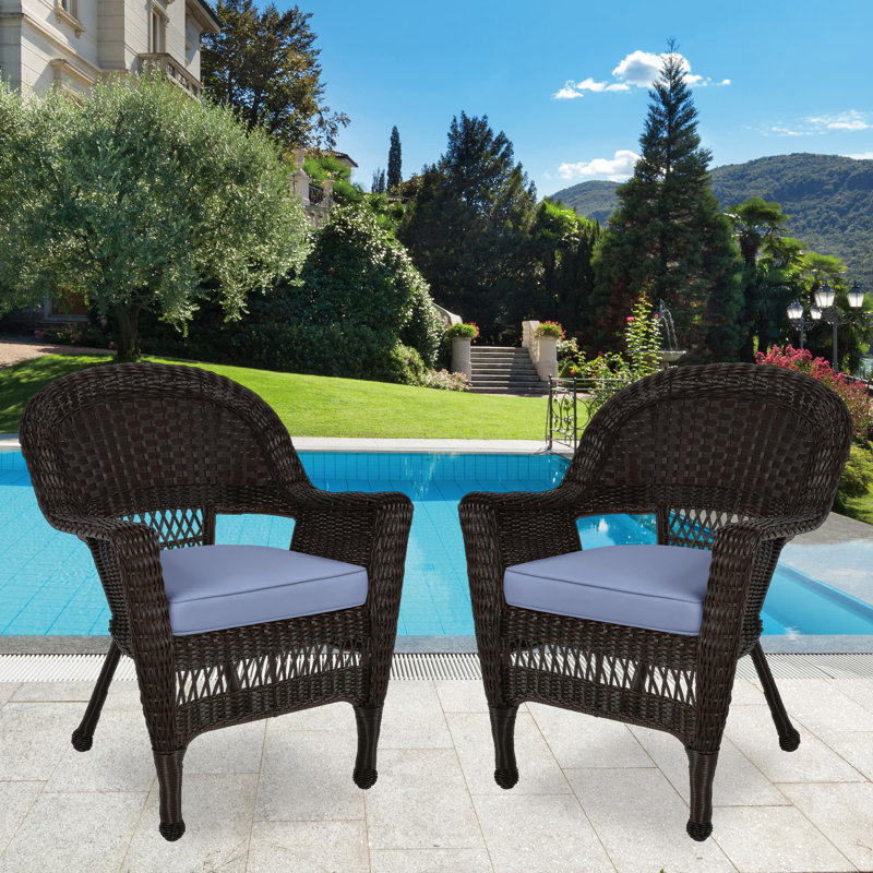 Chaise de patio avec coussins Burrowes, Espresso, Bleu acier