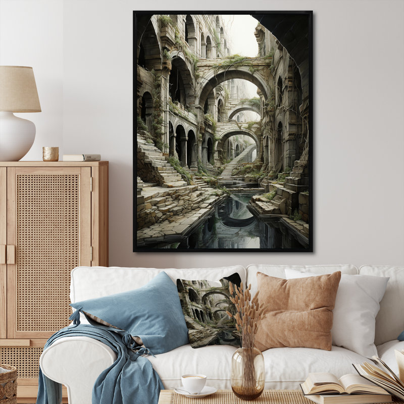 Tunnel architectural de Ruinns, symphonie encadrée sur toile, H 20 po x l 12 po x P 1 po, Cadre flottant noir