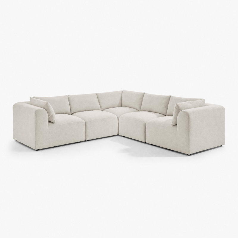 Driftwood Upholstered Boucle Fabric Modular Corner Sofa - Cozy Modern Design, Cream, 4 Seat Sofa