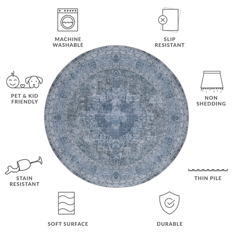 Tucson Performance Machine Washable Oriental Rug, Round 6'