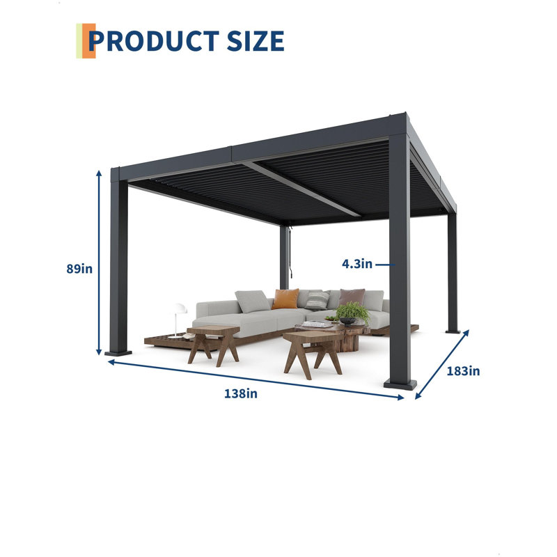 Pergolas extérieures en aluminium 12 x 16 pi avec toit à persiennes réglable, système de drainage intégré