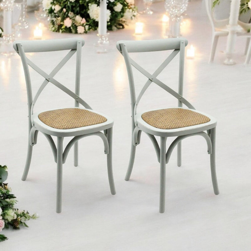 Arnulfo Cross Back Dining Chair, Hand-Finished Distressed Design, Stylish and Comfortable Seating for Any Room, Grey, 2
