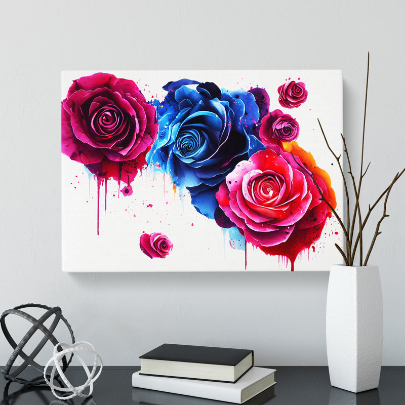 Cheerful Rose Flowers - Wrapped Canvas Print, 35cm H x 50cm W x 3cm D