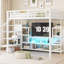 White Metal Loft Bed With Tv Cabinet, Staircase & Versatile Feature - Full Size Stairs Wardrobe Version-121105029