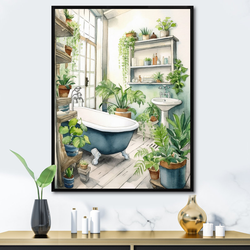 «Bathroom Botanical Dream I», reproduction sur toile, H 32 po x l 24 po x P 1 po, Cadre flottant noir