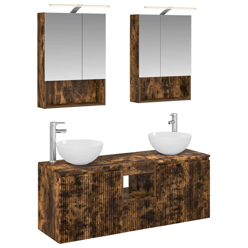 Vanity & Mirror Set, Smoked Oak