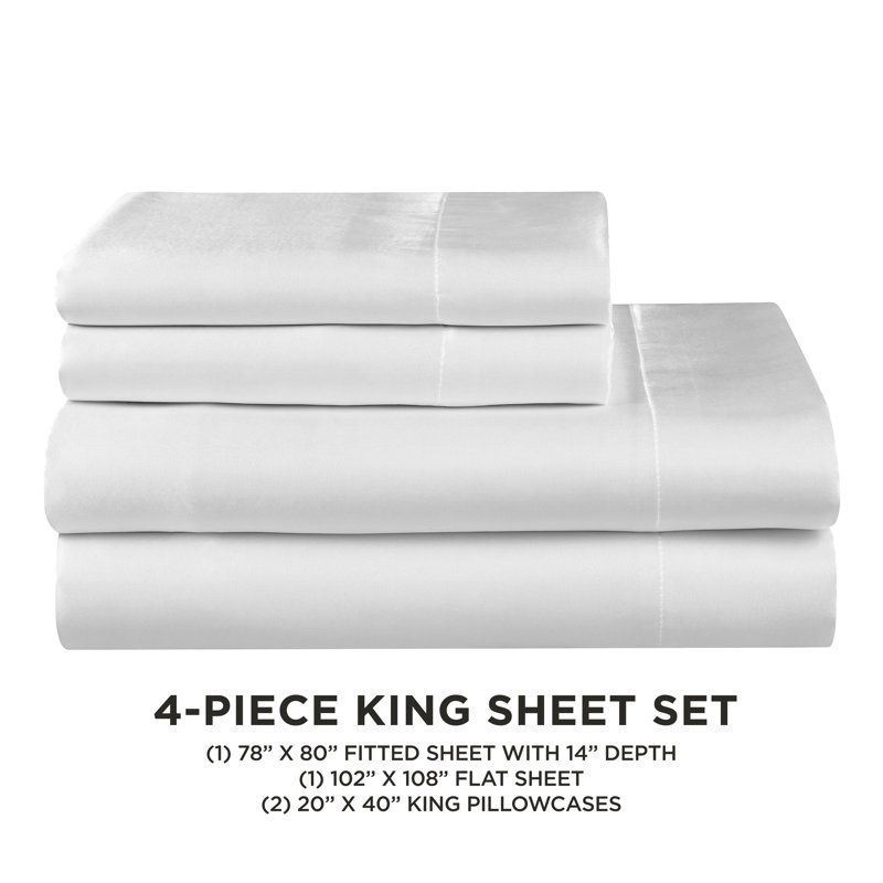 Juicy Couture Premium Silky Satin Sheet Sets, King Sheet Set with 2 Pillowcases, White