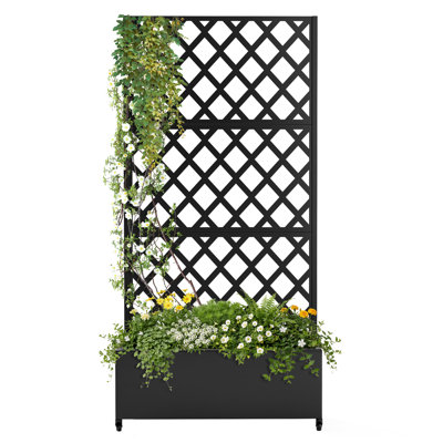Jardinière d'extérieur avec treillis - Lit de jardin surélevé en métal avec trous de drainage, écran mural décoratif pour plantes grimpantes, fleurs et légumes, cloison de jardin moderne pour patio, balcon et cour arrière