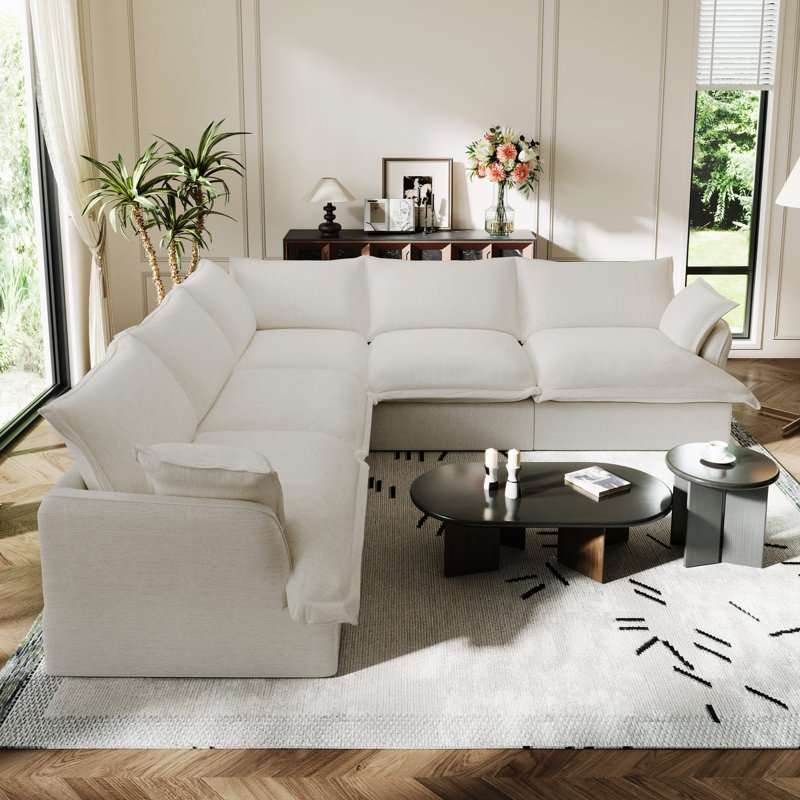 Linen Blend Cloud Couch Modular Sectional Sofa, Convertible Upholstered Cloud Sofa Comfy Deep Seat Couches For Living Room, Down Filled Sectional Sofa, Removable Washable Sofa Covers
