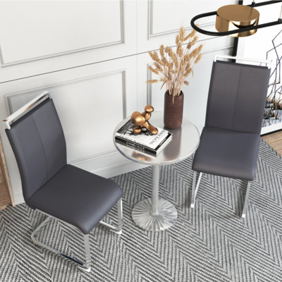 Chaises de salle à manger modernes, chaise d'appoint rembourrée en similicuir à haut dossier en polyuréthane avec pieds en métal chromé en forme de C pour la salle à manger, chaise de bureau, meuble-lavabo, patio, club (ensemble de 2) (bleu + simil