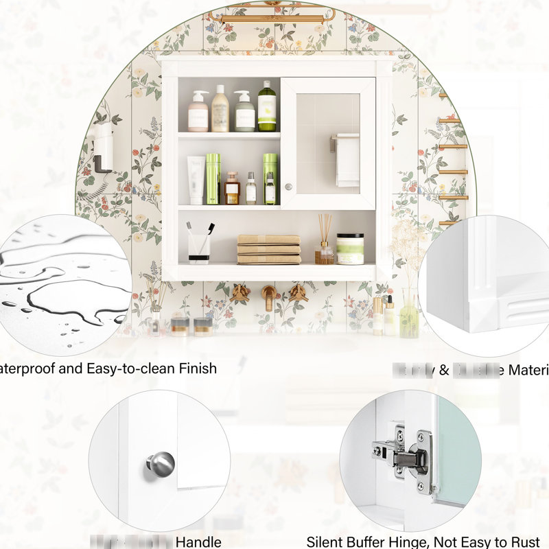 Armoire murale de salle de bain 32 po avec miroir, 4 tablettes, armoire de rangement en miroir pour salle de bain organisée,
