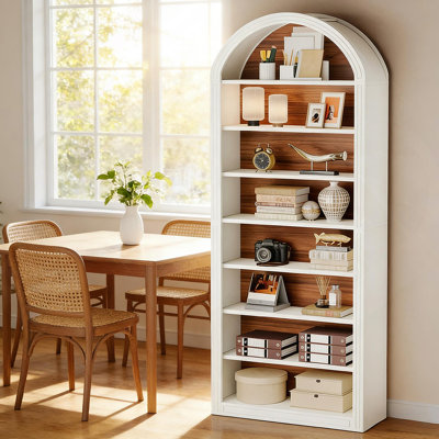 8-Tier Arched Bookshelf With Spacious Display Shelving, Elegant Design For Modern Home Decor And Storage