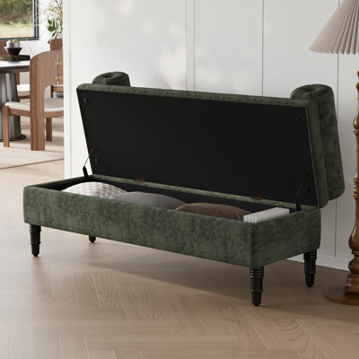 Chenille Upholstered Storage Bench