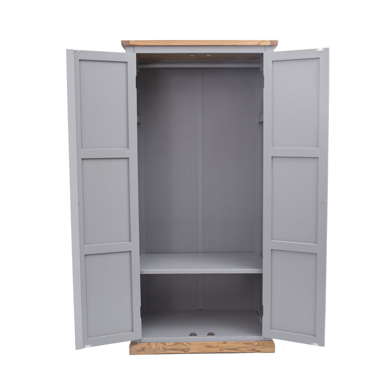 Steppe 2 Door Solid + Manufactured Wood Wardrobe, Grey/Oak/Antique Brass