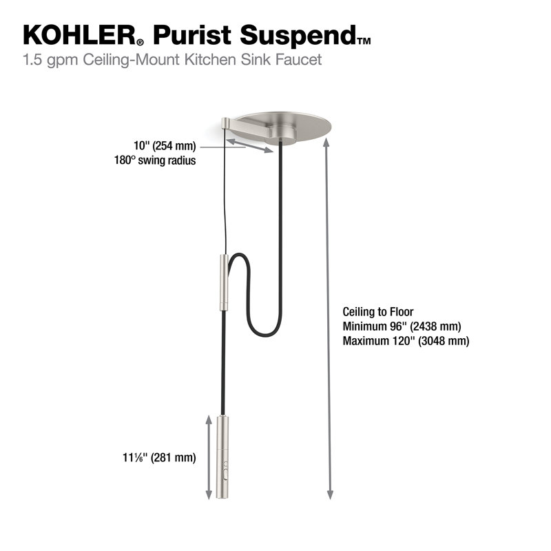 Purist Suspend Ceiling-Mount Kitchen Faucet Kit, Vibrant Stainless