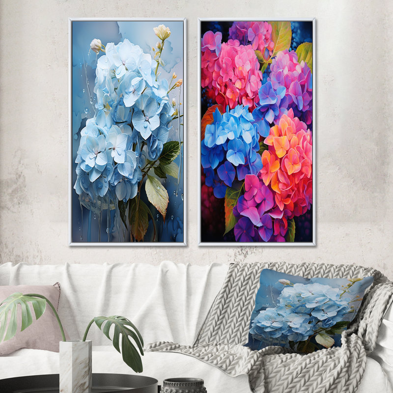«Blue Hydrangea Subtle Serenade» «Blue Hydrangea Subtle Serenade» 2 - pièces sur, Cadre blanc, H 20 po x l 24 po