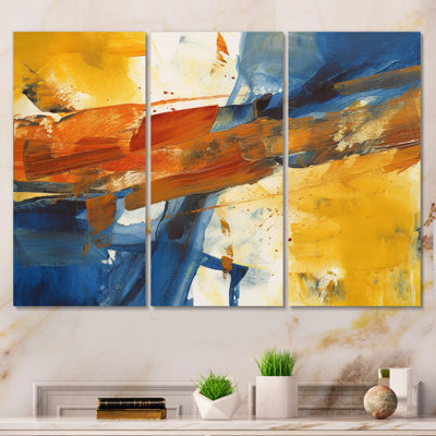 «Evening Glow», impression abstraite orange et bleu royal sur toile, 3 pièces