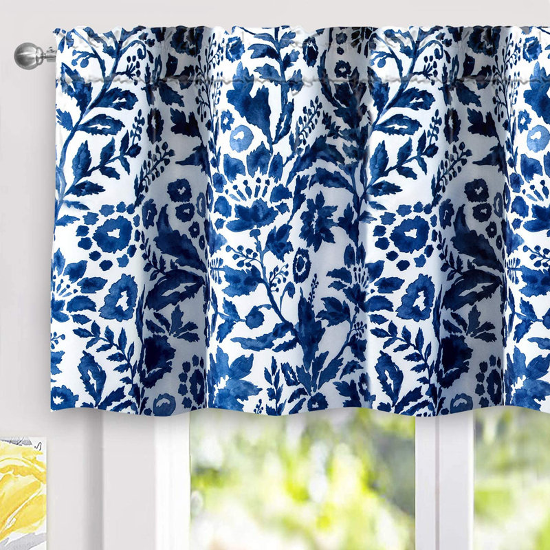 Floral Lined Valance Double Layer Thermal Insulated Room Darkening Blackout Valances 3 Inch Rod Pocket Window Valance for Bathroom Living Room