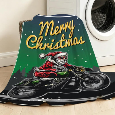 Clear Ultra Soft Flannel Fleece Throw Blanket,Santa Claus Motorcycle Single-Sided Print