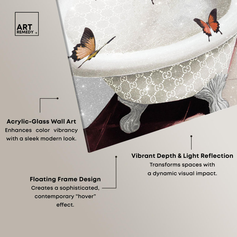 «Light Butterfly Garden Glam Bath», reproduction d'art sur toile tendance par Art Remedy, H 15 po x l 10 po