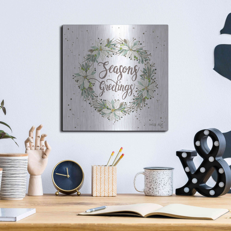 «Seasons Greetings Wreath III» par Cindy Jacobs, art mural en métal, H 12 po x l 12 po