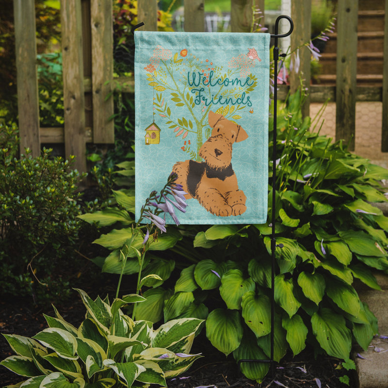 « welcome », un polyester de 2 côtés en polyester de 15 x 11 po drapeau de jardin, Airedale