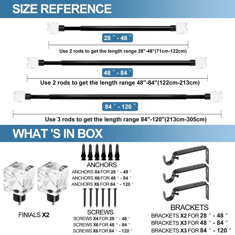 Black Adjustable Steel Single Curtain Rod Set
