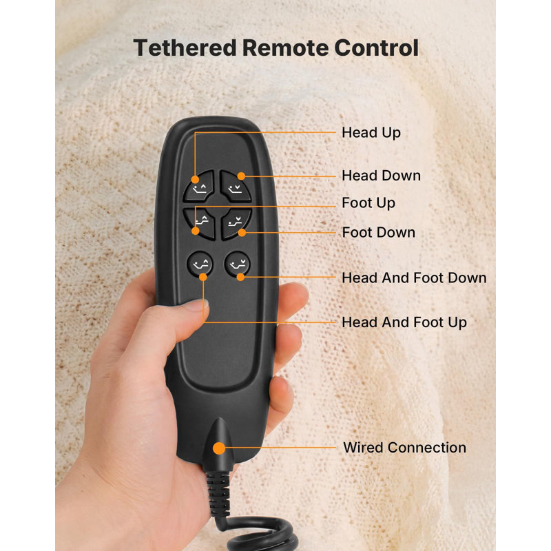 Adjustable Bed Frame, Independent Head And Foot Incline, Quiet Motor, Adjustable Bed With Wired Remote Control, King