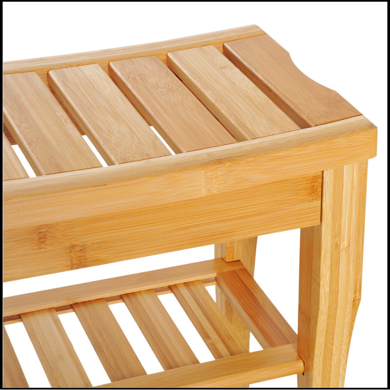 Long banc de douche en bambou, tabouret de douche spa de 20 po avec tablette de rangement en dessous