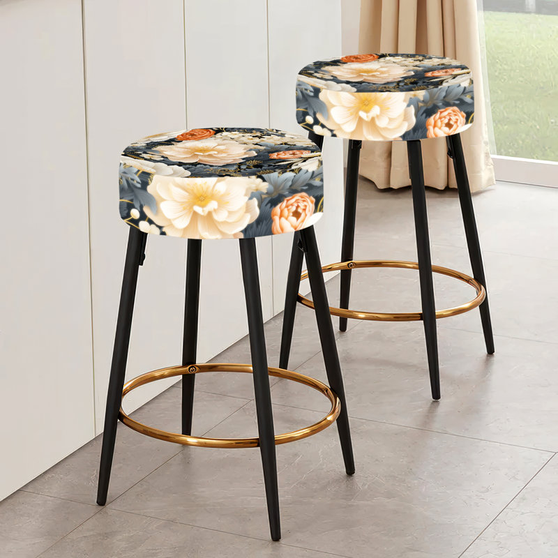 Ensemble de 2 tabourets de bar blancs avec pivoines blanches