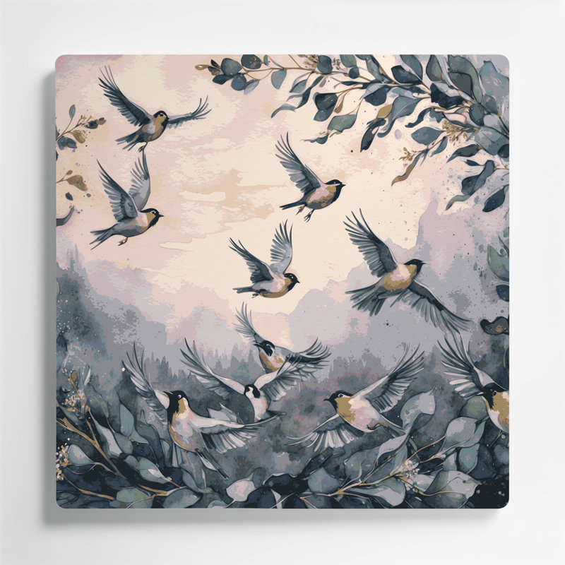 Oiseaux, art mural gris en métal, H 16 po x l 16 po