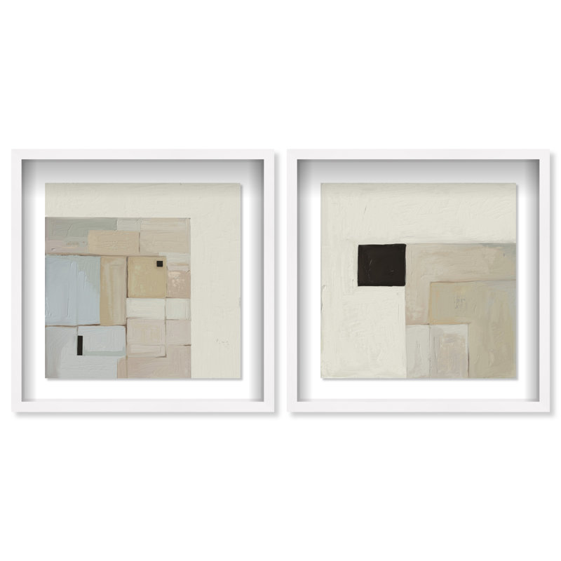 Soft Roughness Set Shadowbox Abstract Print by Oliver Gal, Black Frame, 12 x 12, 21.5"H x 21.5"W, White Shadowbox