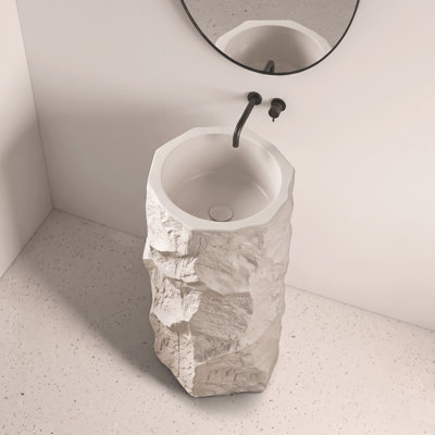 Lavabo de salle de bain sur pied octogonal autoportant 19 po avec finition en pierre texturée, lavabo colonne en pierre naturelle mat