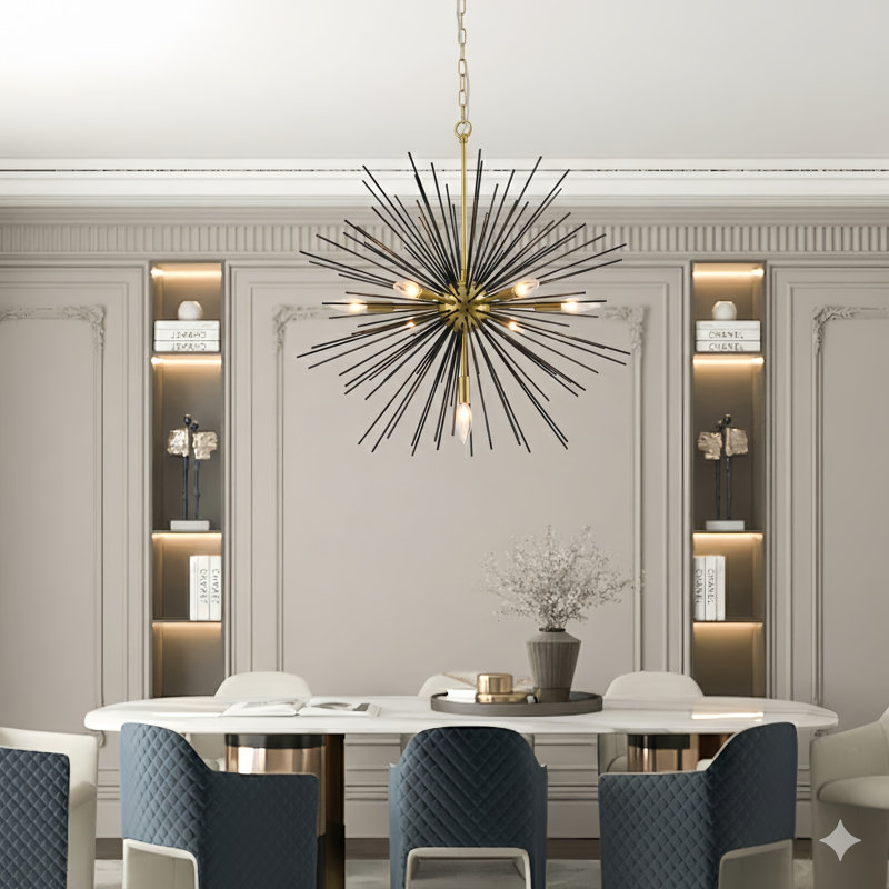 Everitt 7 - Light Dimmable Sputnik Sphere Modern Chandelier with Wrought Iron Accents for Living Room or Dining Room