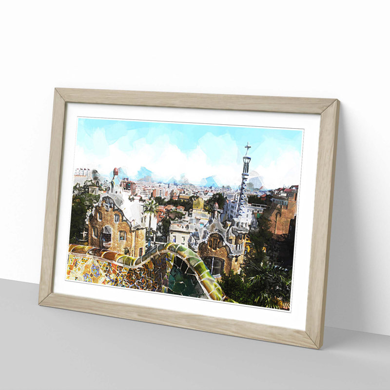 Parc Guell Gaudi in Barcelona Spain in Abstract - Picture Frame Graphic Art Print, 62cm H x 87cm W x 2cm D, Oak Framed