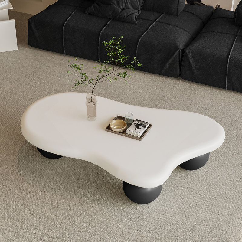 Table basse de 40 pouces en forme de nuage avec 3 pieds sphériques pour le salon, H 11,7 po x L 40 po x l 26,8 po