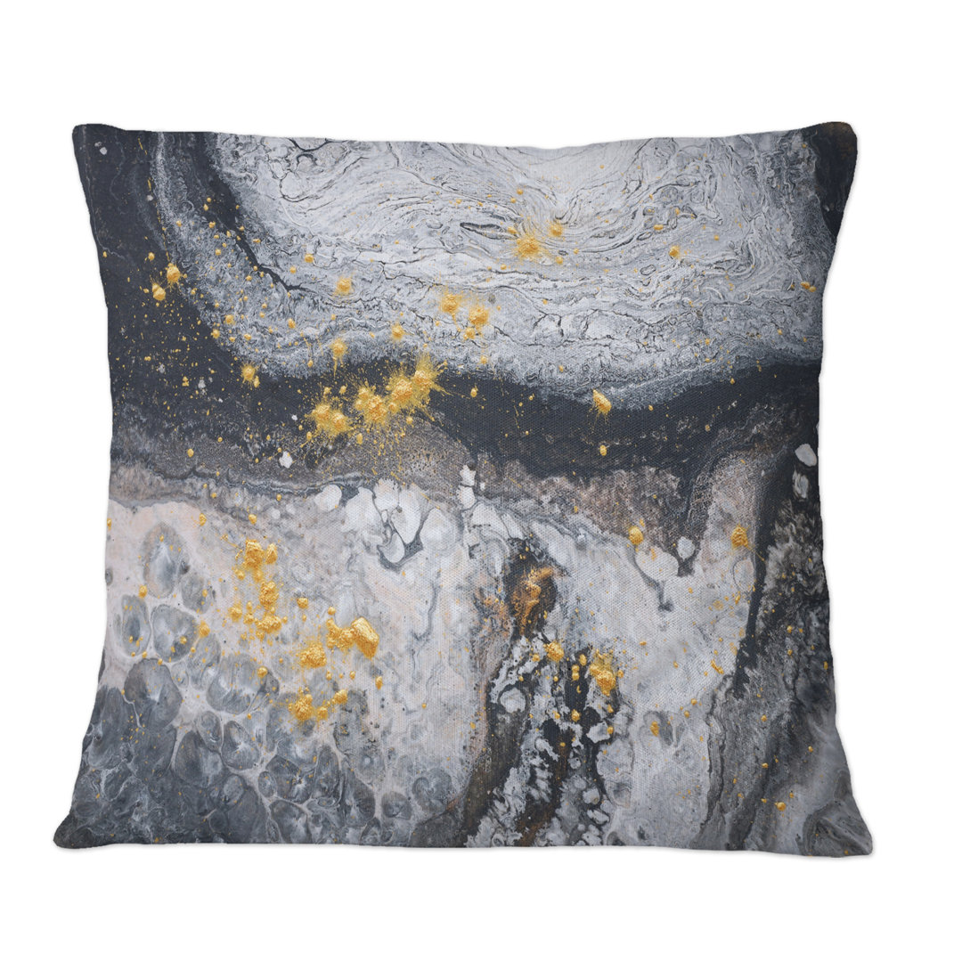 Black Gold And White Marble Art Waves - Modern Printed Throw Pillow Design Art 