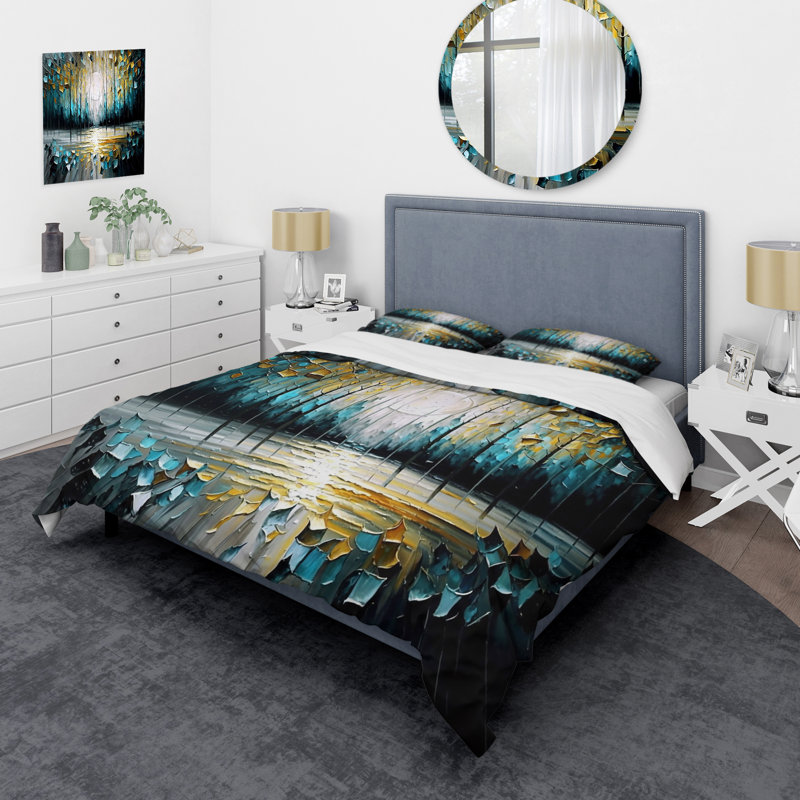 Abstract Nature Trees Painting II - Modern Duvet Cover Set, Twin Duvet Cover + 1 Standard Sham
