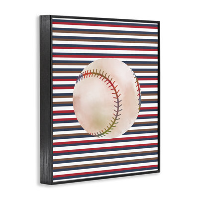Stupell Industries Stripes And Sports Baseball Framed Giclee, Design By Marcus Prime In Midnight Black Framed Giclee