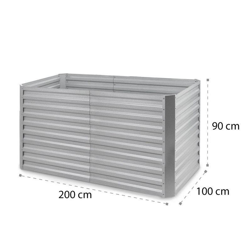 Metal Raised Flower Bed, 90cm H x 200cm W x 100cm D, Silver