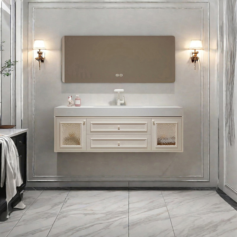 Armoire de salle de bain de style français crème, Crème, crème, H 19,68 po x l 66,92 po x P 21,65 po