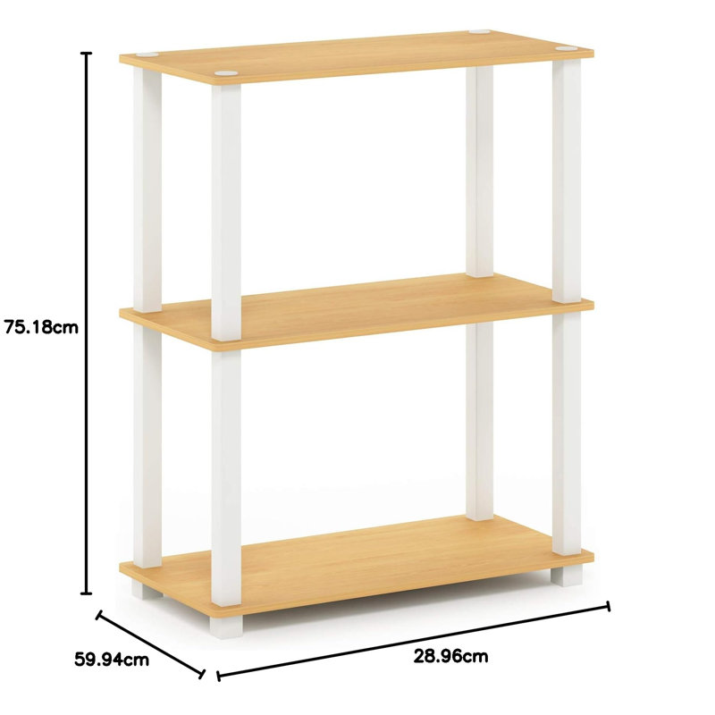 3-tier Compact Multipurpose Shelf Display Rack With Square Tube, 29.6" H x 23.6" W x 11.4" D, Natural/White