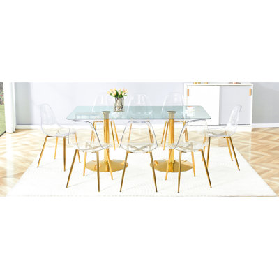 Ensembles de table de salle à manger modernes avec verre trempé et accents dorés pour une expérience de salle à manger spacieuse