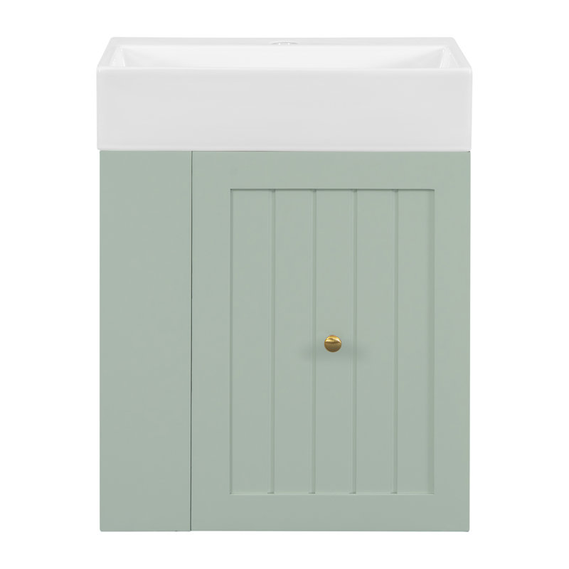Meuble-lavabo mural simple 20 po avec lavabo en céramique, Vert