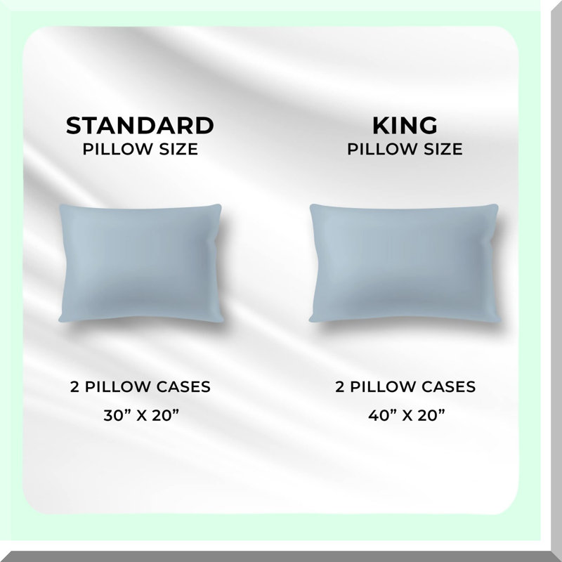 Luxury Sky Blue Sateen Pillowcase Set - 600 Thread Count Standard Size Bed Pillow Covers - Soft Cotton Bedding - Set of 2 Solid Color